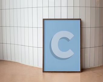 Póster de la letra C Póster de la letra C Decoración de pared con iniciales Arte de pared con iniciales Arte con monogramas Imprimible con la letra C Impresiones para guarderías Arte inicial con la letra C en azul