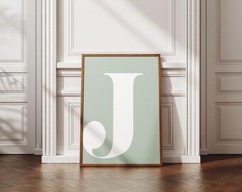 J Letter Poster J Poster Inital Wall Decor Initial Wall Art Monogram Art Printable Letter J Nursery Prints Letter J Green Print Initial Art