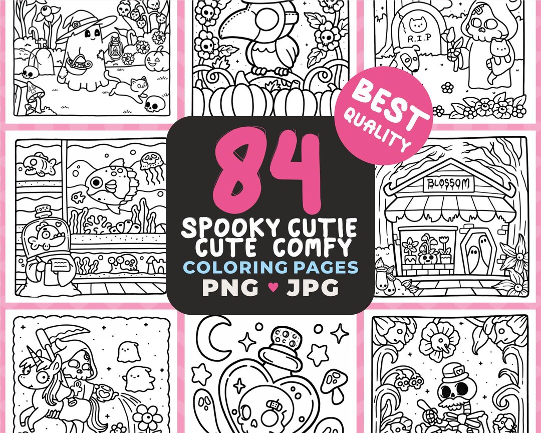 Spooky Cutie Coloring Book Cute & Comfy Halloween Pages for Adults Kids ...