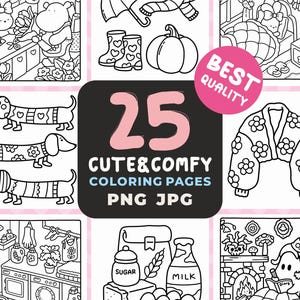 Coco Wyo Digital Coloring Book 25 pages instant download, cozy coloring book, bold and easy, tiny coloring pages, Coloring pages pic