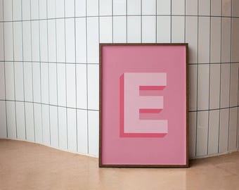 E Letter Poster E Poster Inital Wall Decor Initial Wall Art Monogram Art Printable Letter E Nursery Prints Letter E Pink Print Initial Art