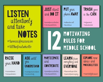 12 Classroom Bulletin Board Hashtag Signs Posters Red Middle High School Classroom Decor Motivational Funny Classroom Rules Expectations