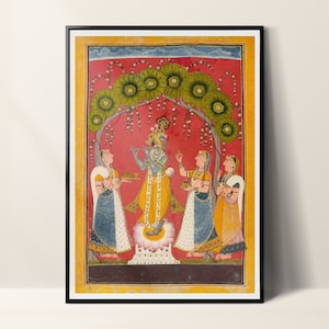 Krishna With Gopis, Krishna Painting, Lord Krishna Art, Mughal Painting, Pichwai Painting, Rajasthani Art, Krishna Art, Krishna Wall Art