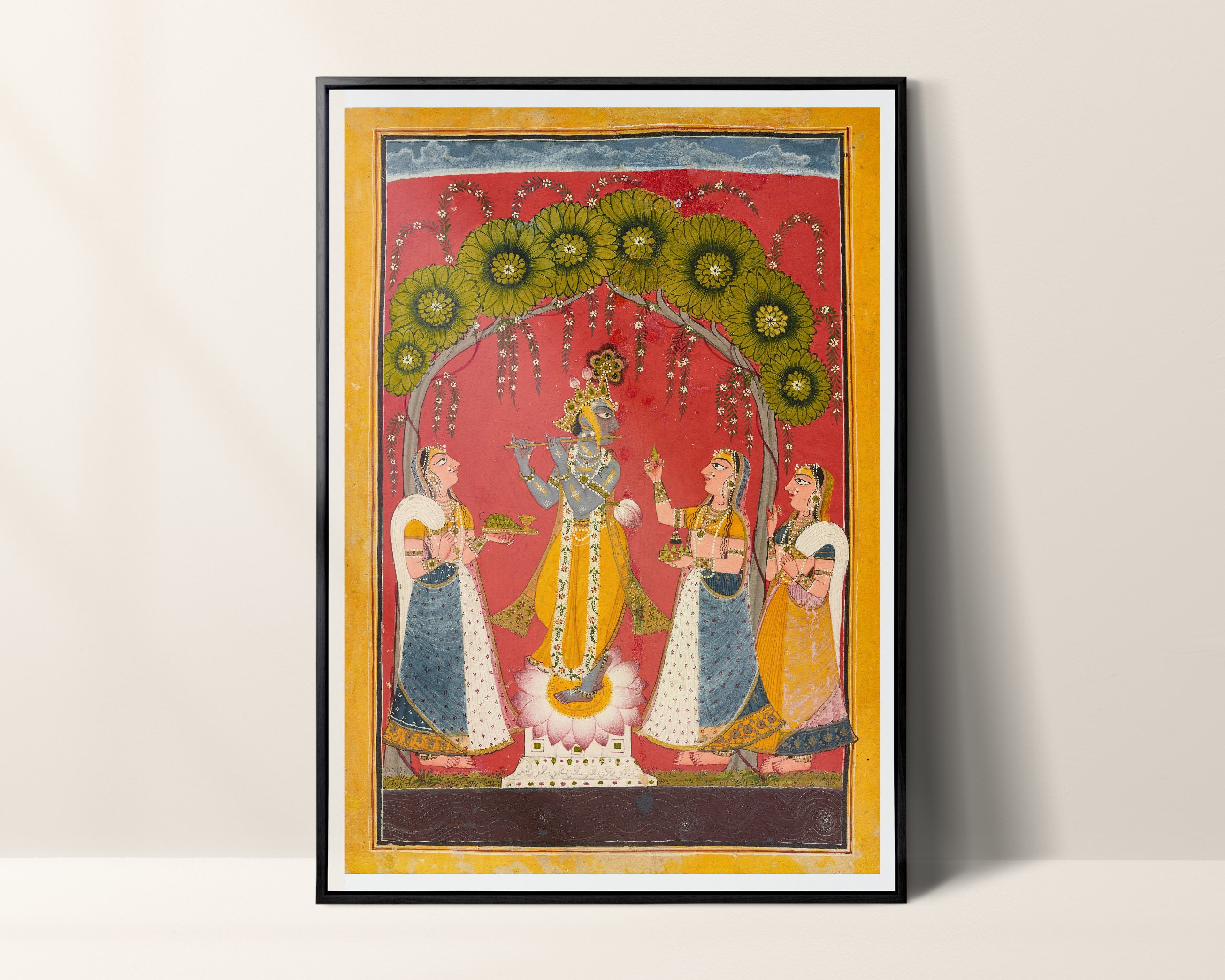 Krishna With Gopis, Krishna Painting, Lord Krishna Art, Mughal Painting ...