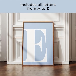 Impresión de nombre inicial, decoración de pared con iniciales, arte de nombre personalizado, arte de monograma, impresión inicial personalizada, letras para impresiones de guardería, arte inicial con impresión azul