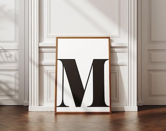 Poster med bokstaven M Poster med initialer Väggdekoration med initialer Monogramkonst Utskrivbara barnrumstryck Bokstav M Svart tryck med initialer