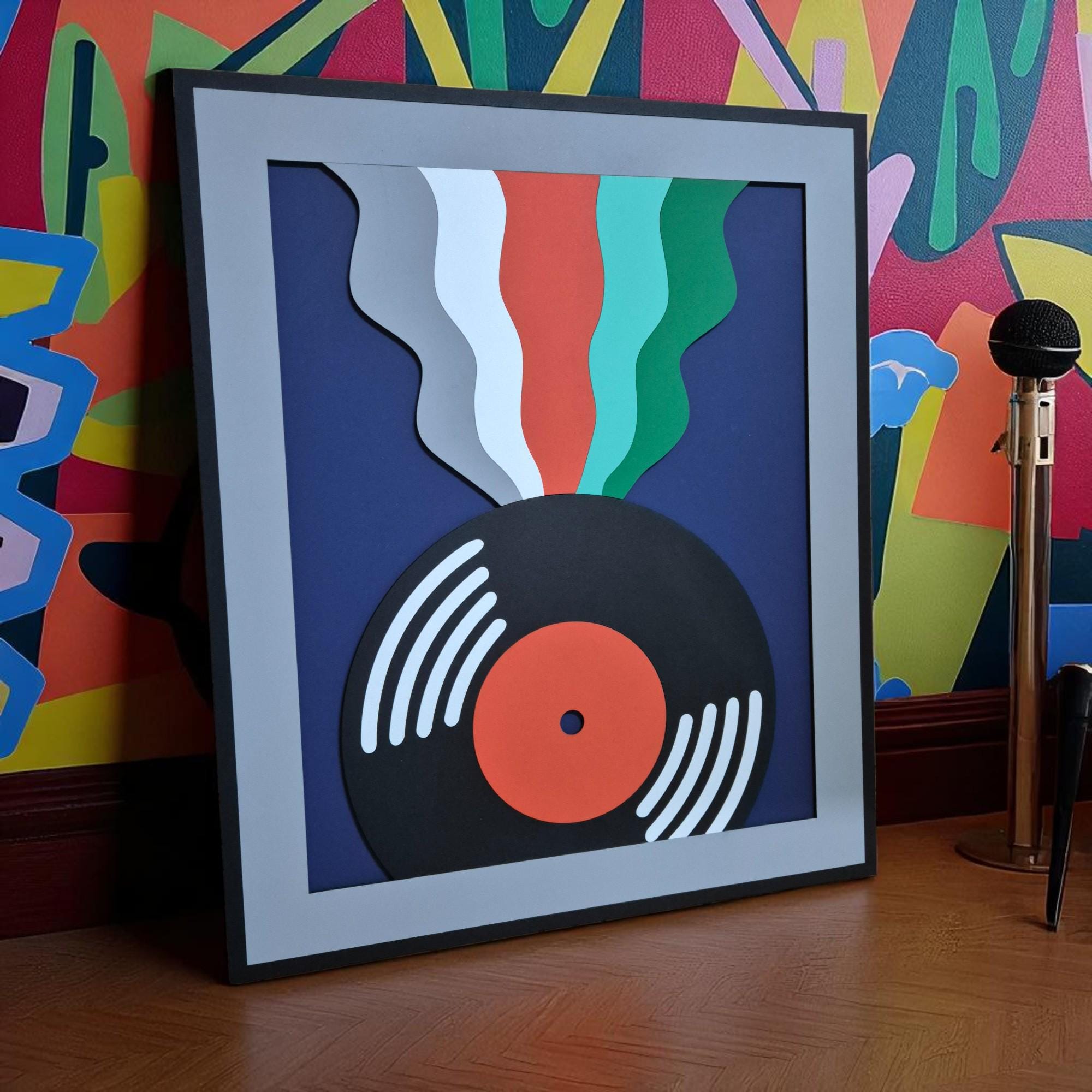 Retro Mixtape Vinyl Record Wood Wall Art: Hand-Painted 80s Music Decor