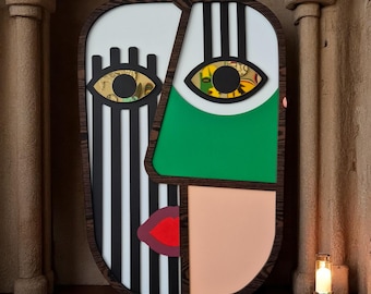 Handgeschilderd tribal gezichtsmasker: abstracte houten muurkunst