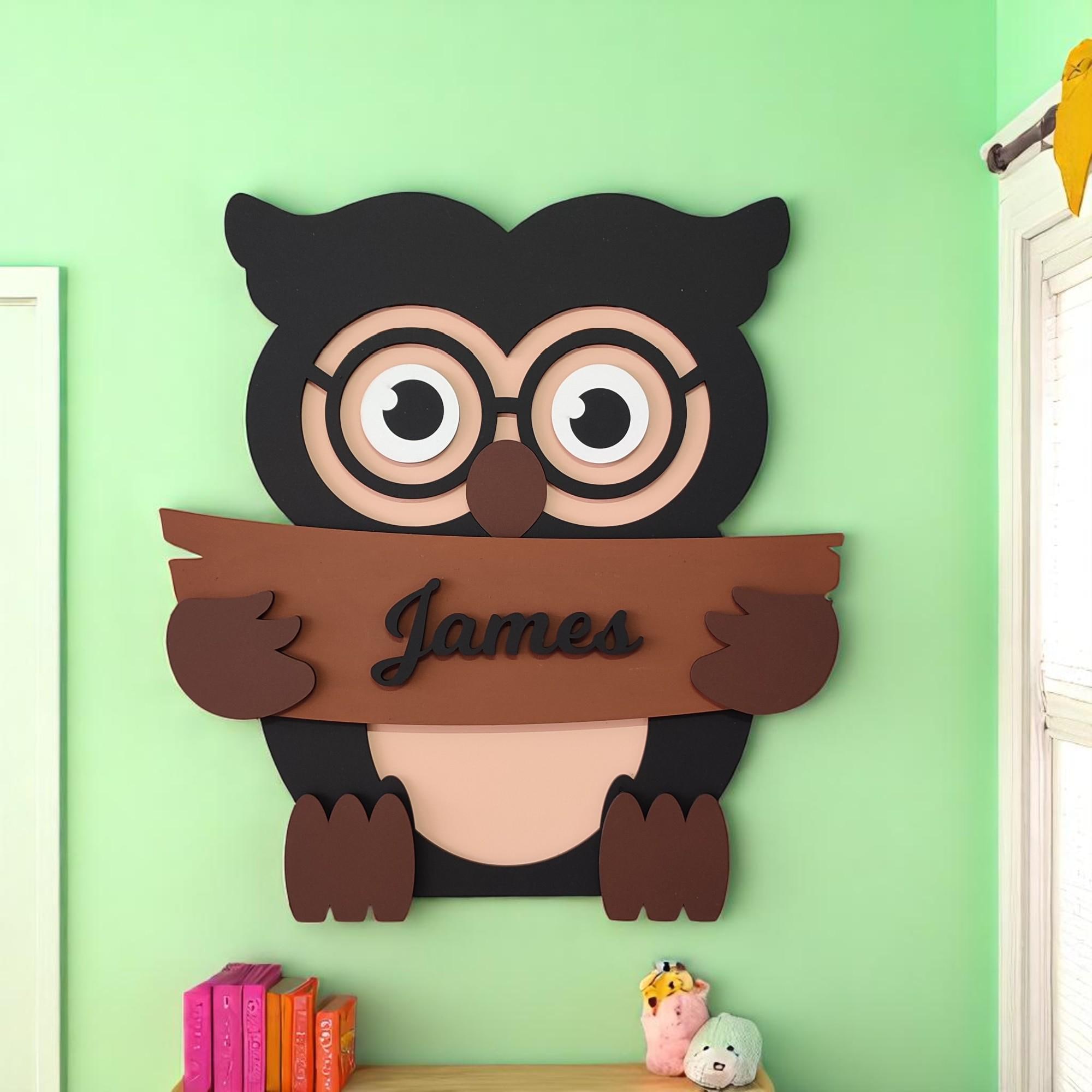 Personalized Owl Nursery Decor: Hand-Painted Wooden Wall Sign