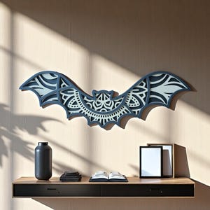 3-Layer Wooden Bat Wall Art | Handcrafted Halloween Decor | Spooky Layered Wall Hanging for Gothic or Themed Home Decoration