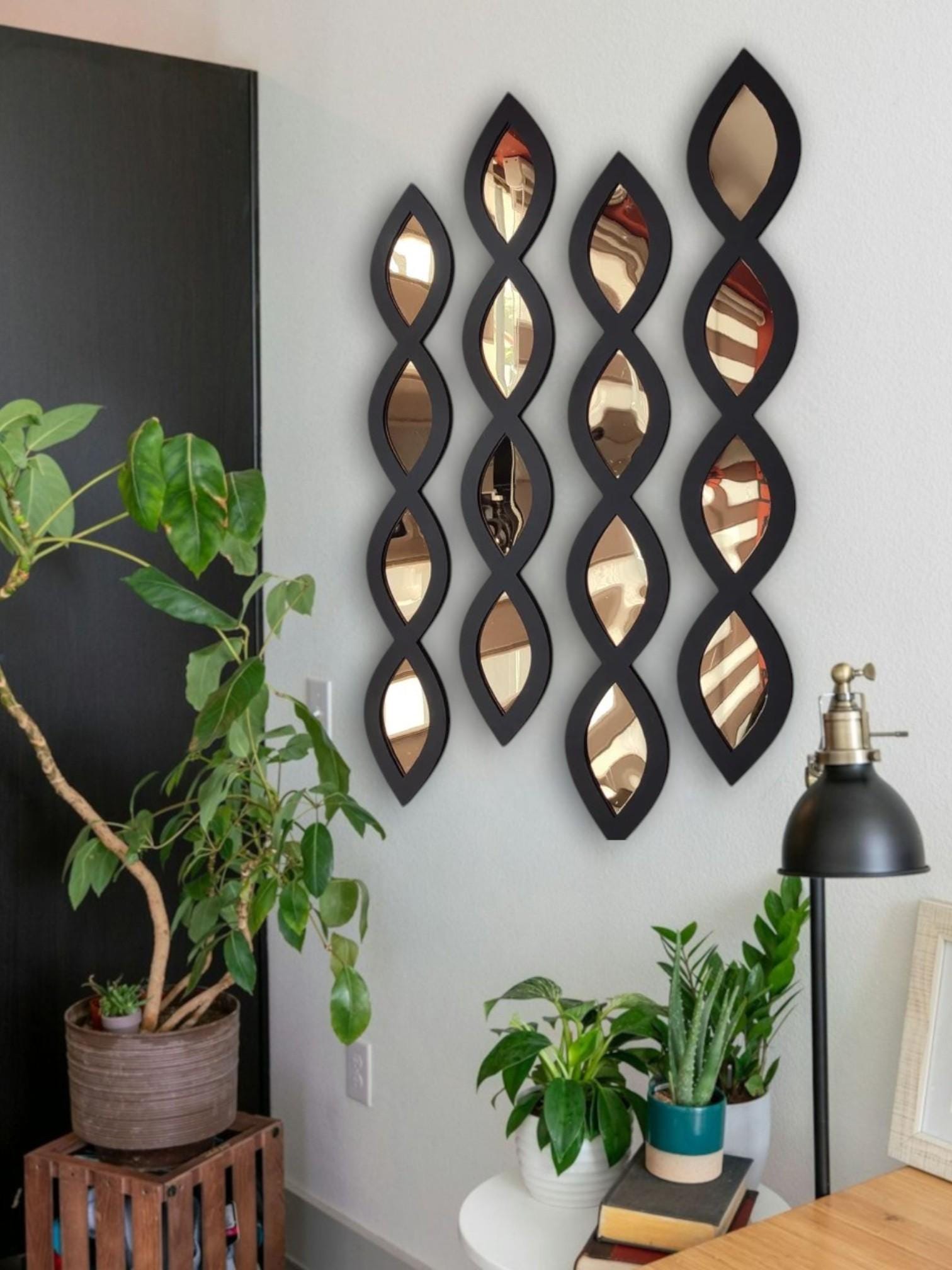 Geometric Acrylic Mirror Wall Art: Boho Wood Decor, Set of 4