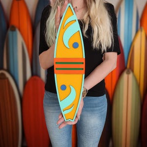 Surfboard Wall Art Sign | Handcrafted Wooden Surf Decor | Coastal Beach House Wall Hanging | Tropical Ocean Theme Home Decoration