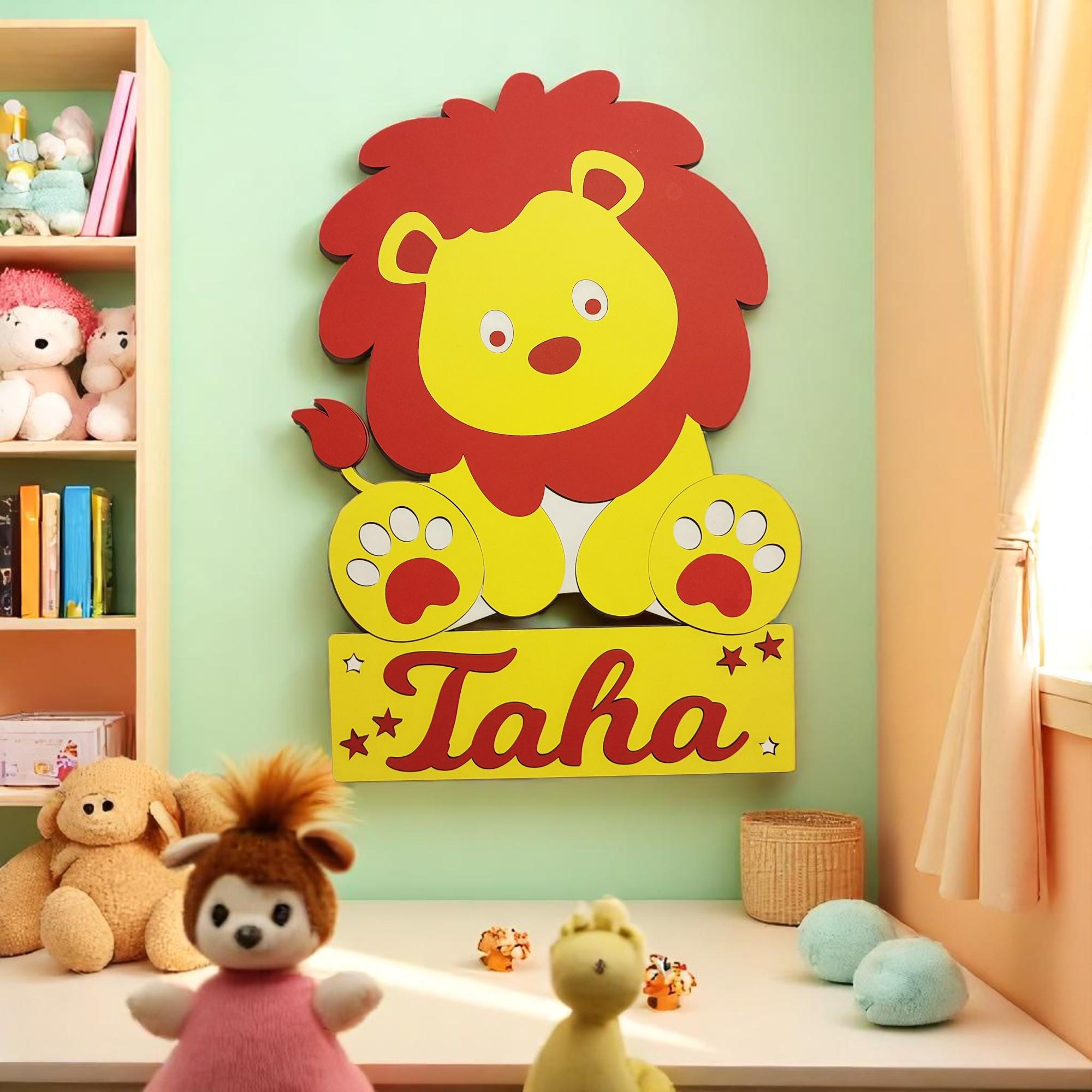 Personalized Lion Nursery Sign: Hand-Painted Wooden Name Plaque