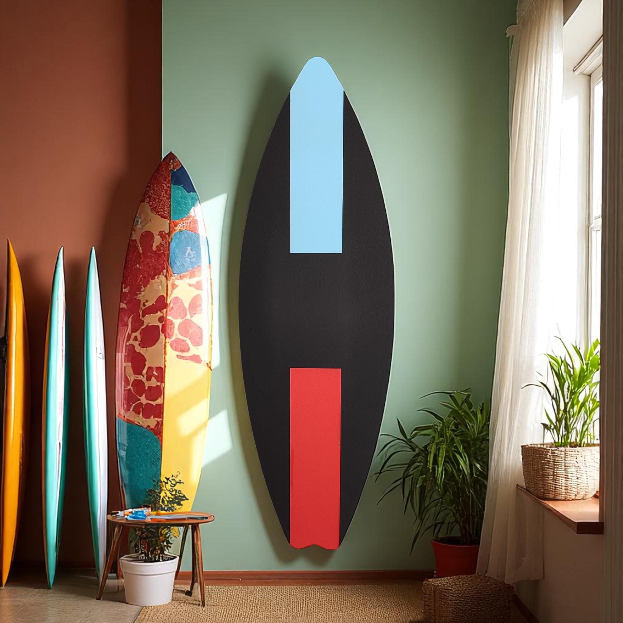 Layered Wooden Surfboard Wall Art: Handcrafted Beach House Decor