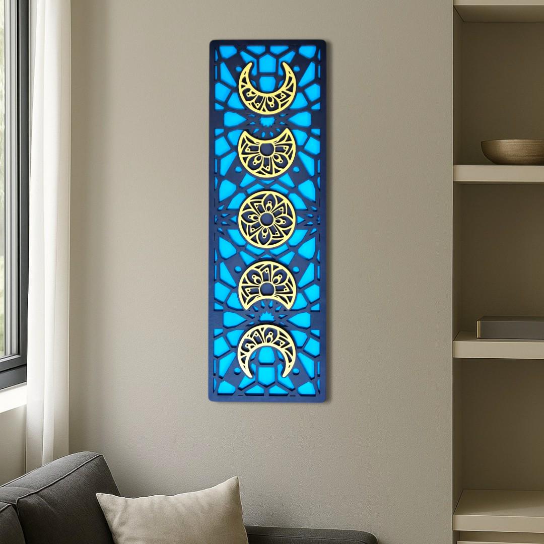 Hand Painted Moon Phase Wall Art: Laser Cut Wood Boho Decor
