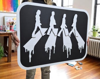 Arte mural de madera de los Beatles: decoración musical retro, pintada a mano