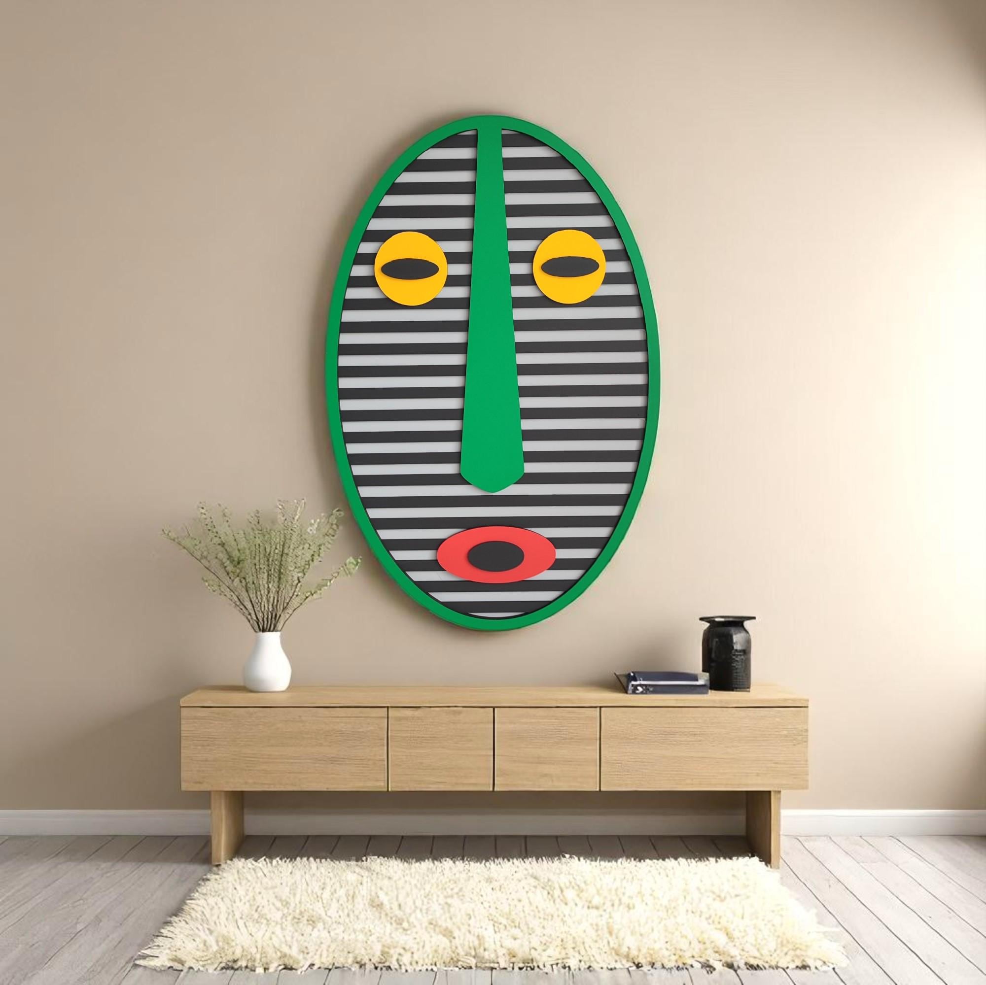 3D African Tribal Mask | Hand-Painted Wooden Boho Wall Art