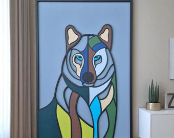3D Geometric Wolf Wall Art: Laser Cut Wood, Modern Cabin Decor