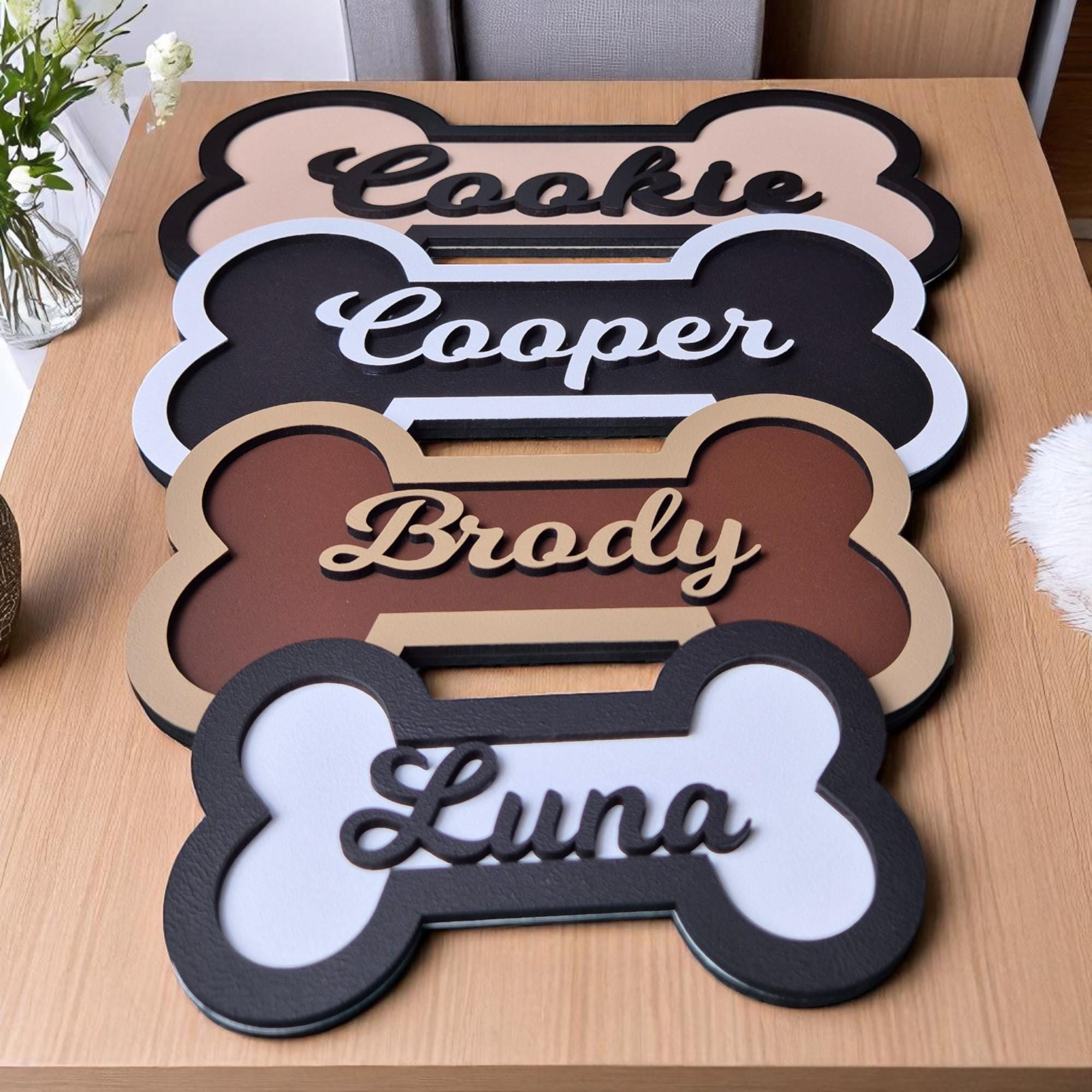 Personalized Dog Bone Name Sign: Hand-Painted Wooden Pet Plaque