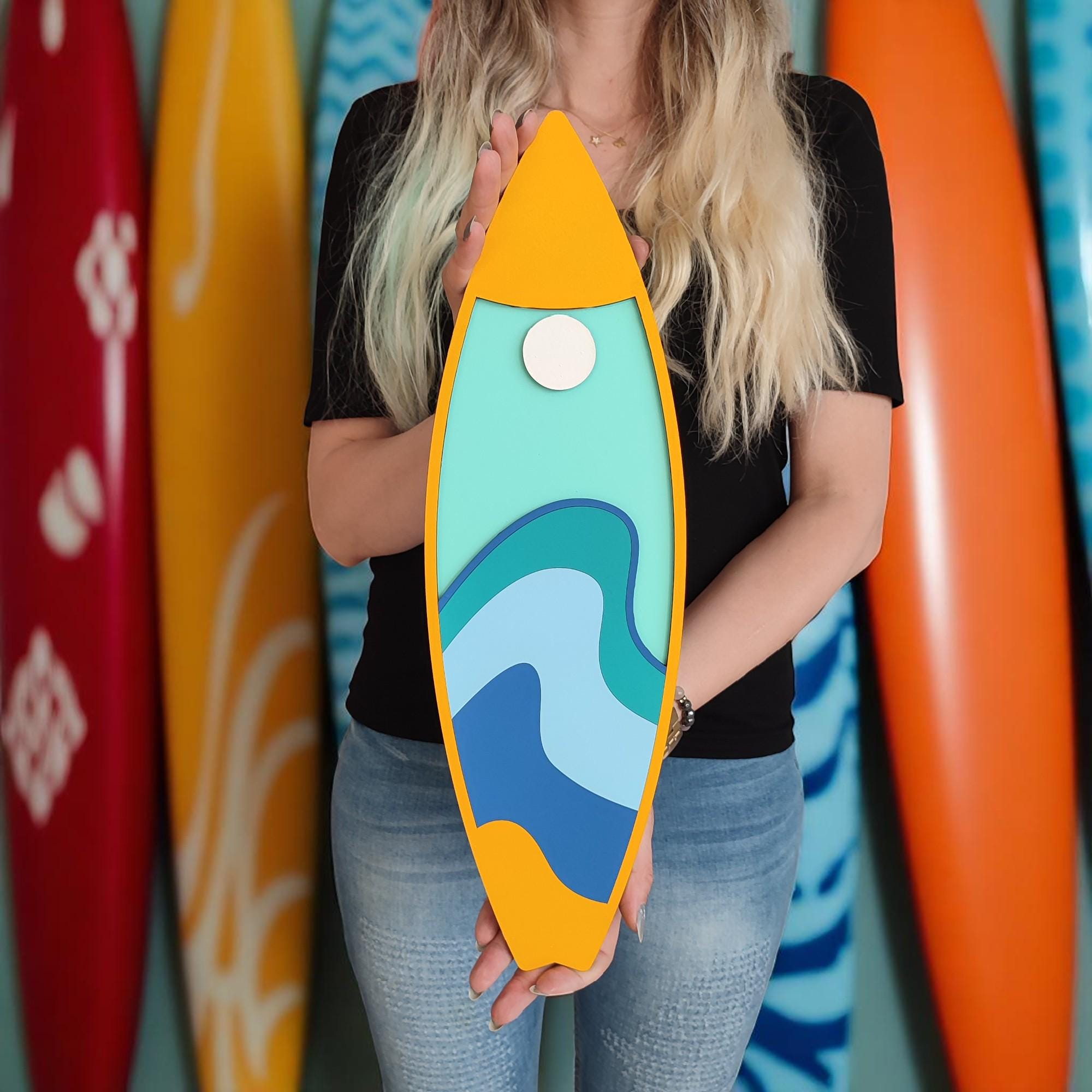 Layered Wooden Surfboard Wall Art: Handcrafted Beach House Decor
