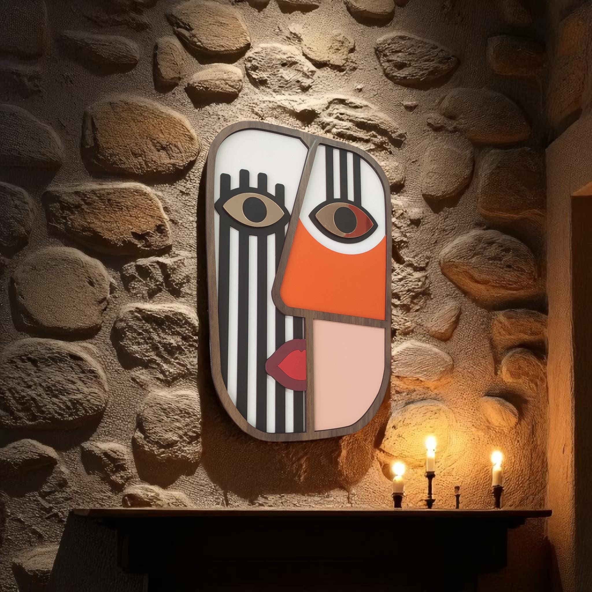 Hand-Painted Tribal Face Mask: Abstract Wooden Wall Art