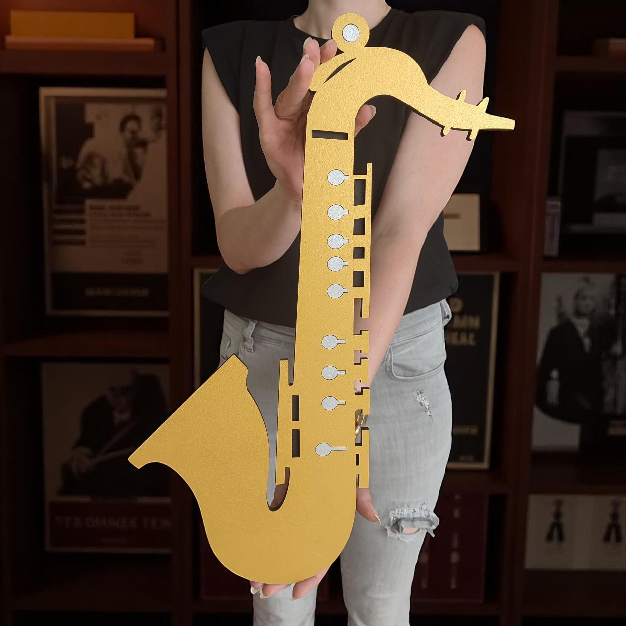 Hand-Painted Saxophone Wooden Wall Art: Jazz Music Decor