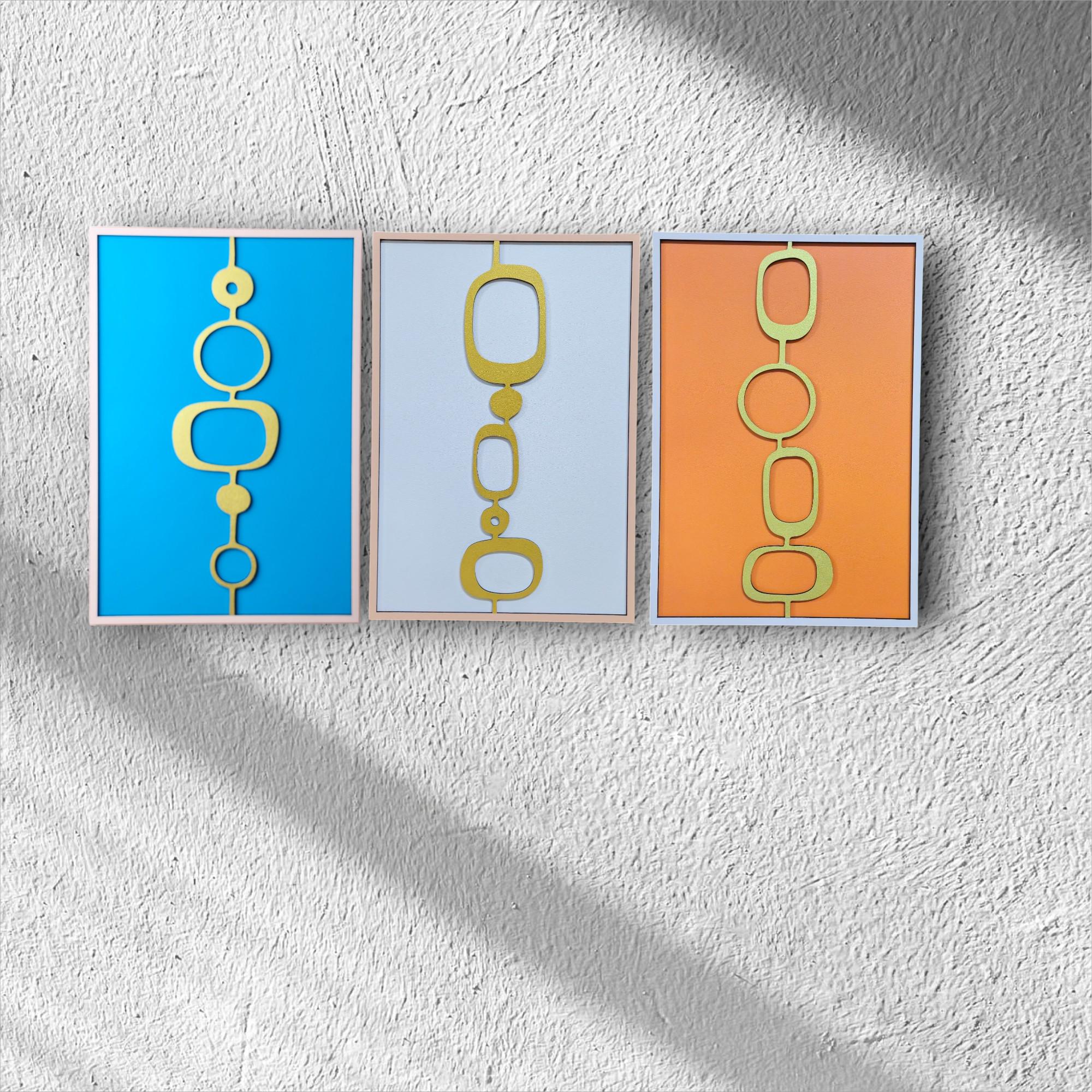 Hand-Painted Geometric Wood Wall Art - Mid-Century Modern Set