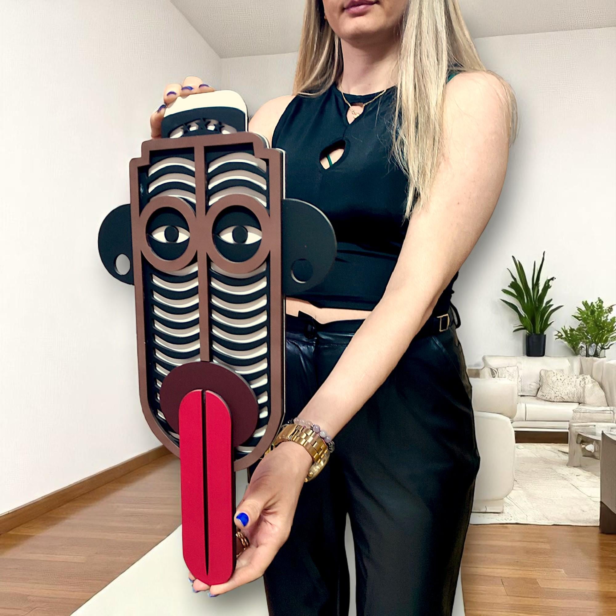 Modern African Wood Wall Art, Handmade Sculpture