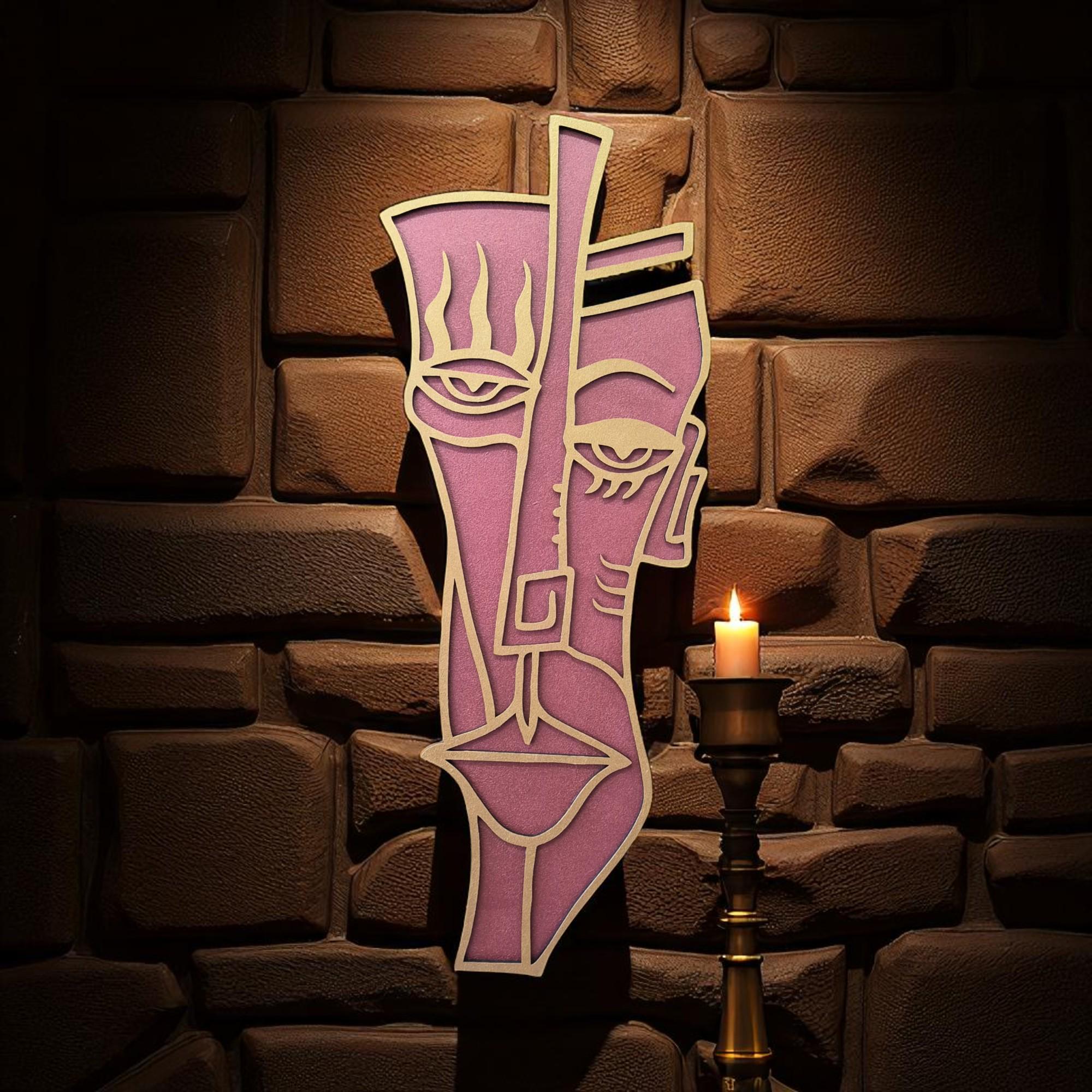 Hand-Painted Metallic Cubism Wall Art: Wooden Abstract Faces