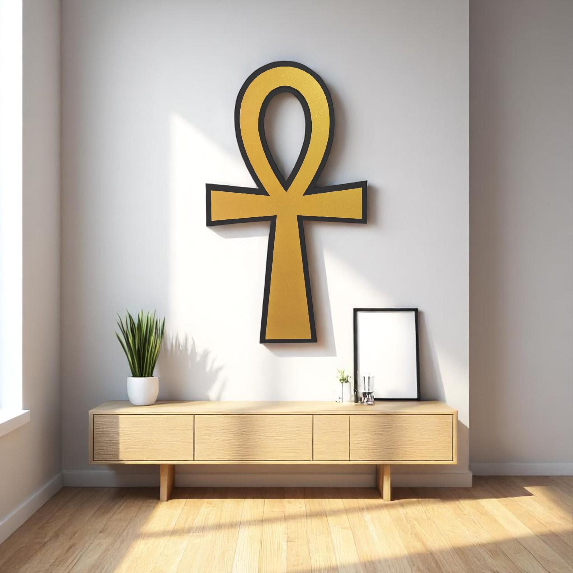 Handmade Egyptian Ankh Wood Wall Art: Sacred Geometry Boho Decor