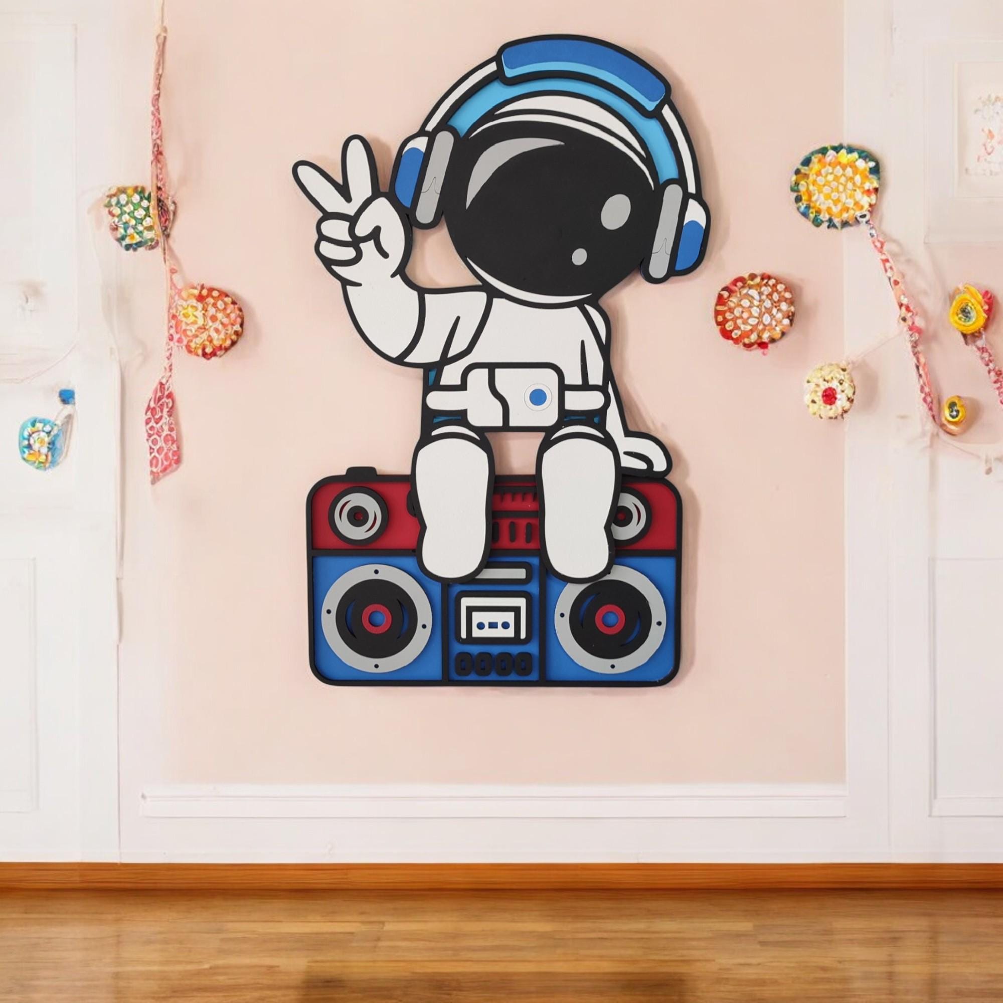 Hand-Painted Astronaut Wall Decor: Space Theme Kids Room Art