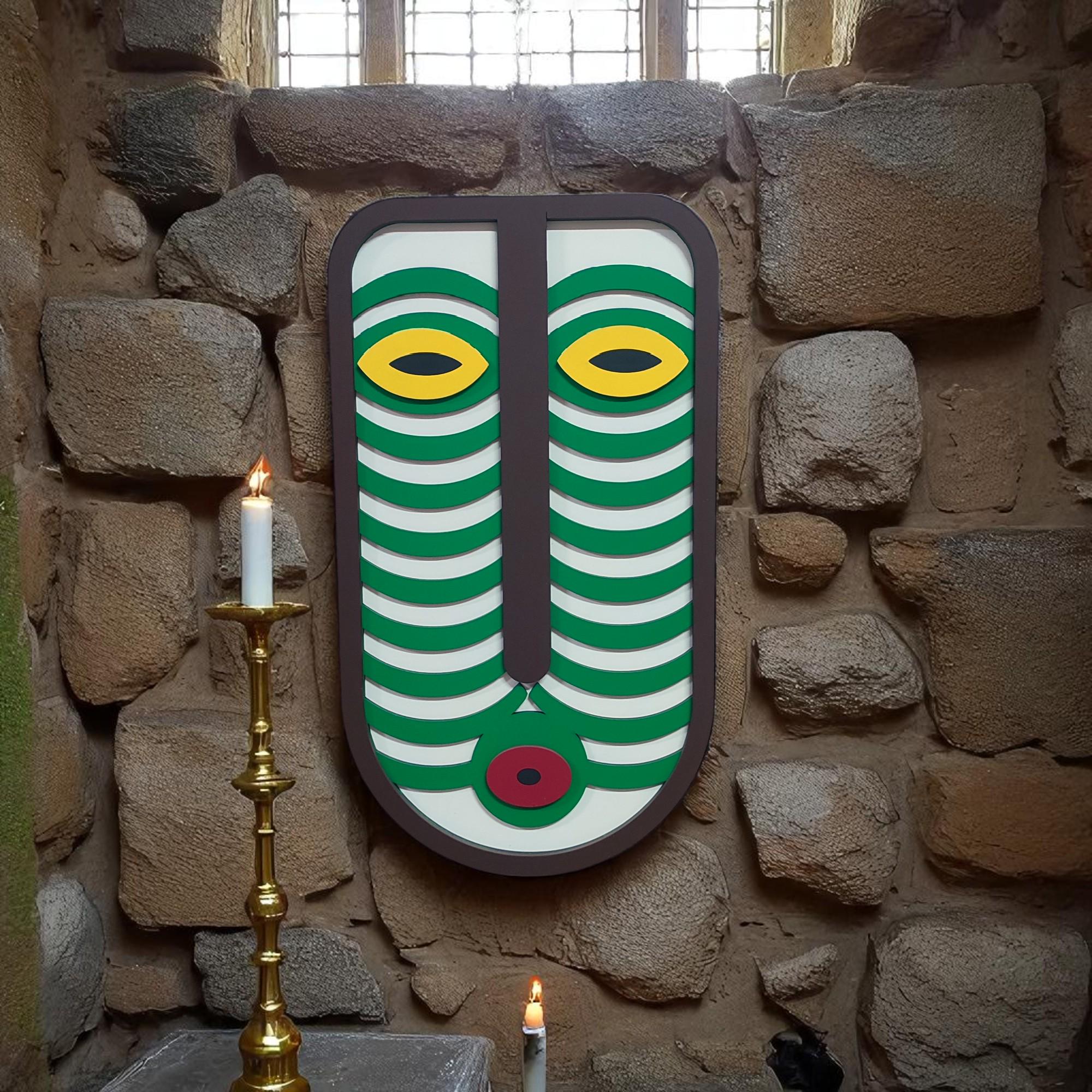 Modern African Wood Wall Art, Geometric Sculpture