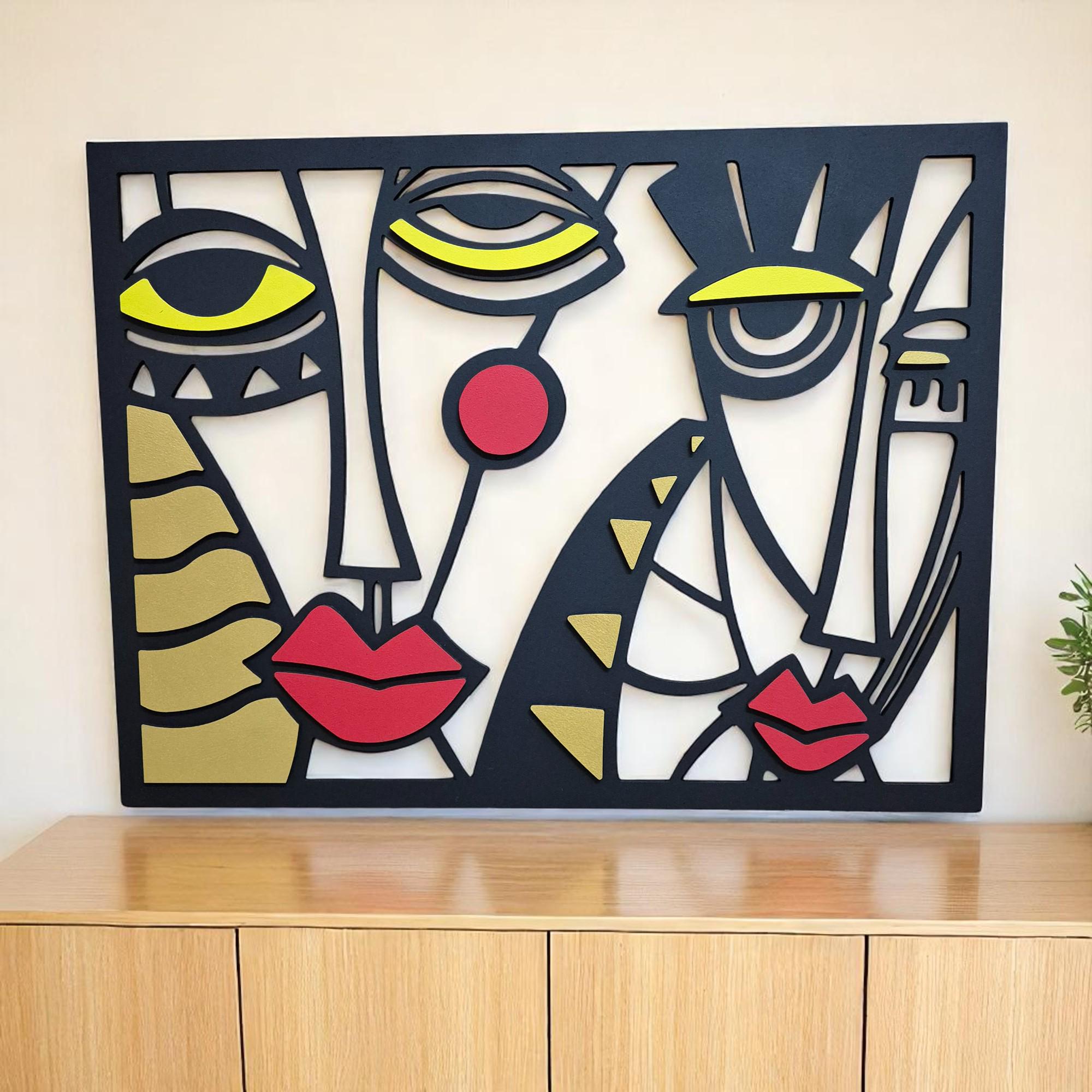 Picasso Inspired Wood Wall Art: Hand-Painted Cubism Faces