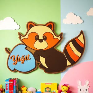 Decorazione murale personalizzata con scoiattolo per cameretta dei bambini / Targa per porta con animali del bosco / Decorazione murale per cameretta dei bambini / Decorazione rustica per cameretta dei bambini a tema foresta