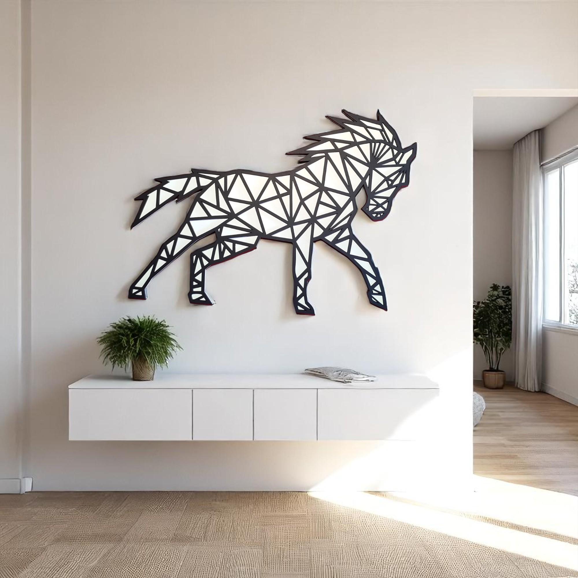 Geometric Wooden Horse Wall Art: Modern Farmhouse Decor