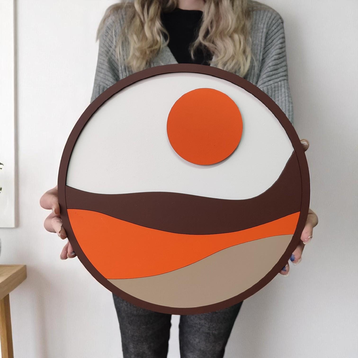 Boho Sunburst Wooden Wall Art: Hand-Painted Bohemian Decor