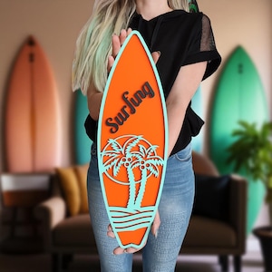 Personalized Layered Surfboard Wall Art | Custom Hand-Painted Wooden Beach Decor | Unique Coastal Wall Hanging