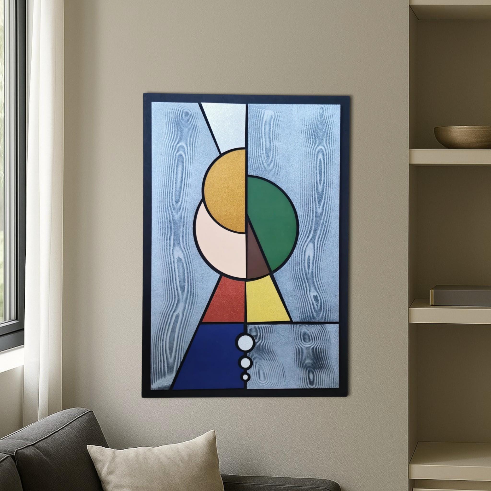 Mid Century Modern Wooden Wall Art: Geometric Cubist Decor