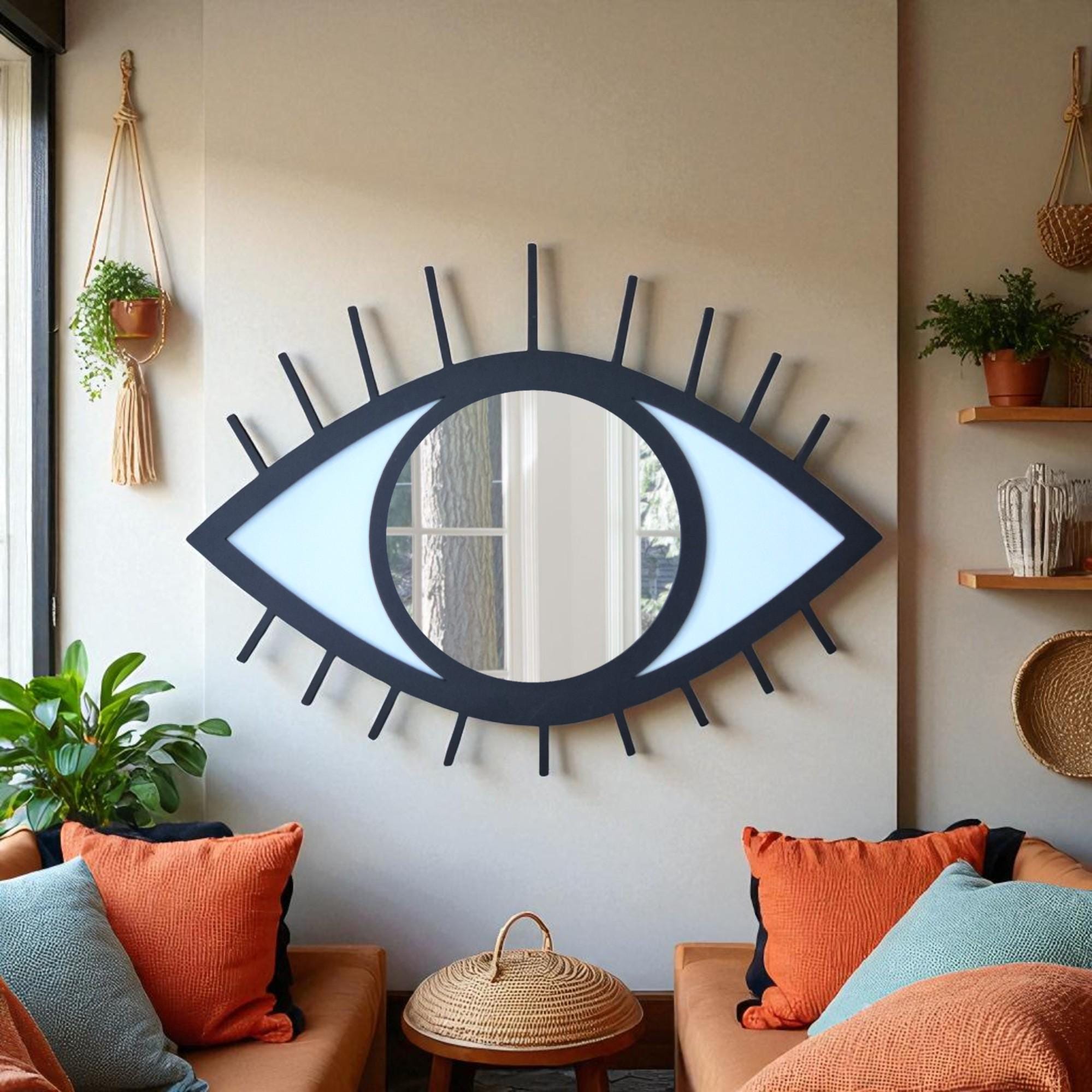 Evil Eye Mirror Wall Art: Hand-Painted Wood Nazar Protection