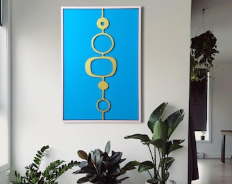 Art mural géométrique en bois : décoration moderne du milieu du siècle, couleurs personnalisables