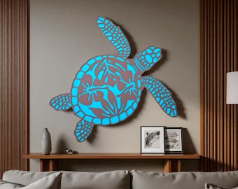 3D Layered Wooden Tortoise Wall Art: Hand-Painted Boho Decor