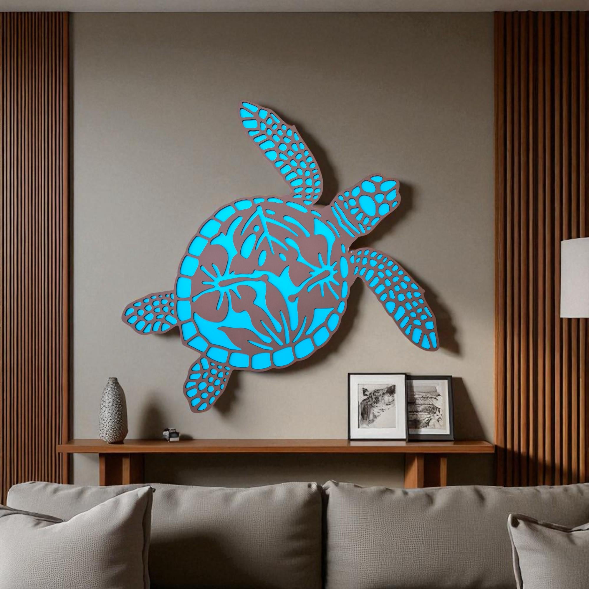 3D Layered Wooden Tortoise Wall Art: Hand-Painted Boho Decor