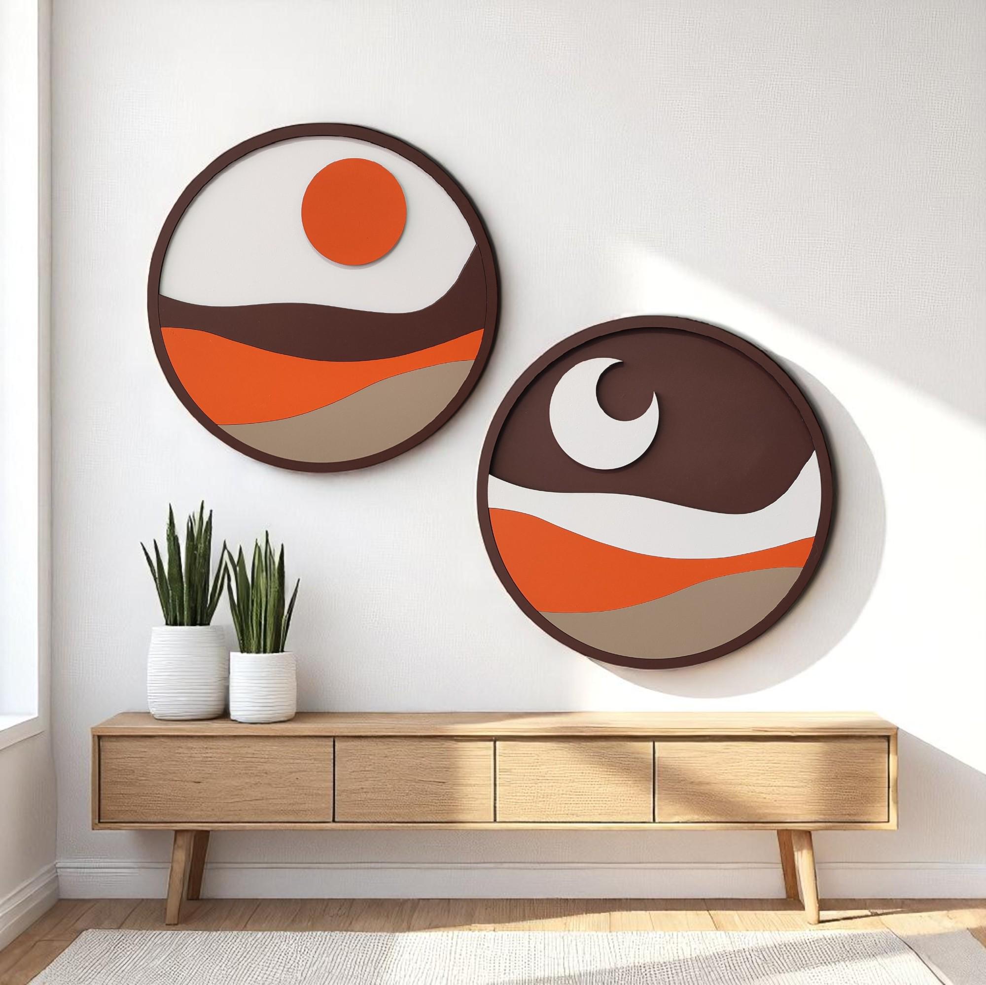 Boho Sun and Moon Wooden Wall Art: Celestial Yin Yang Decor