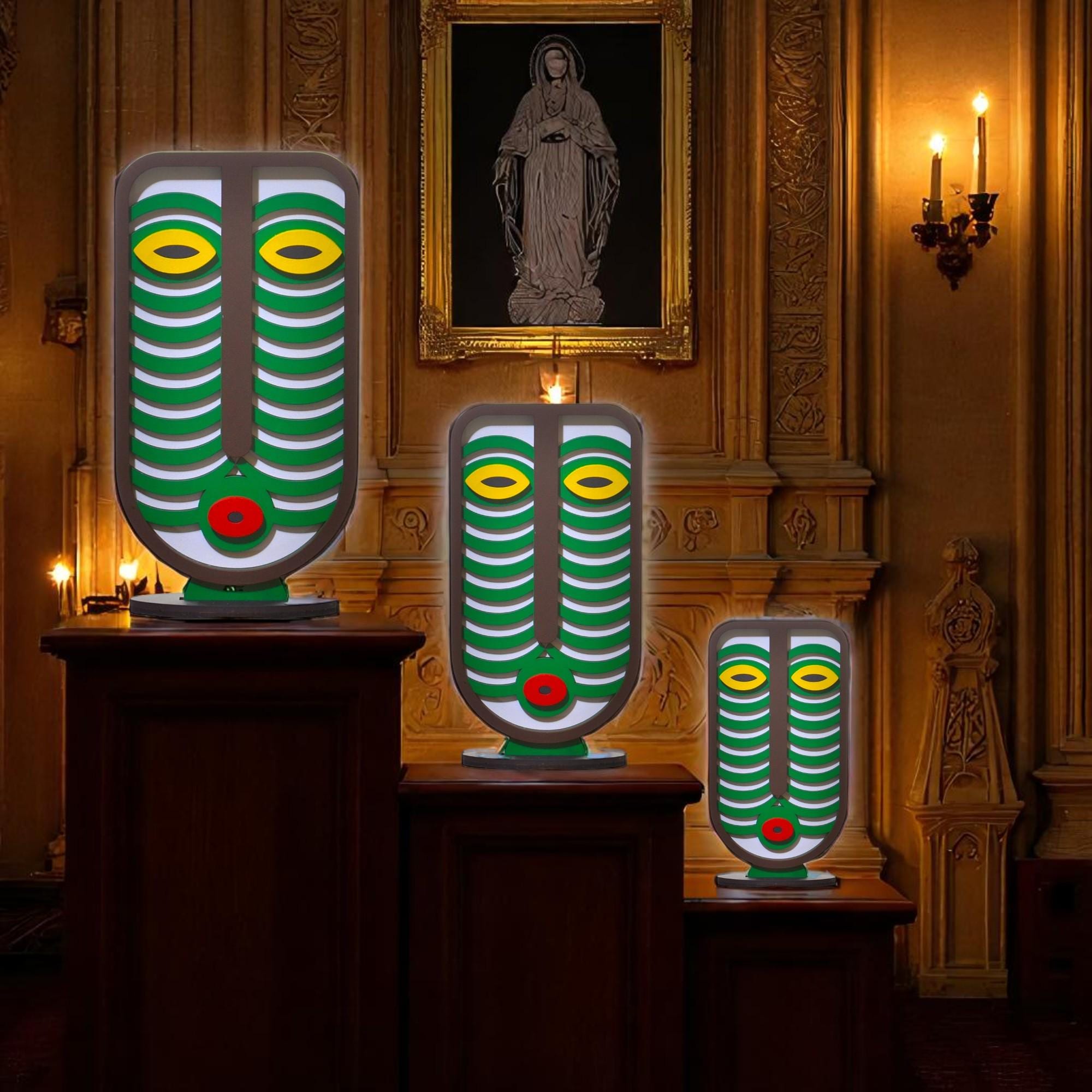 Hand-Painted African Wood Tabletop Decor: Tribal Art Sculpture