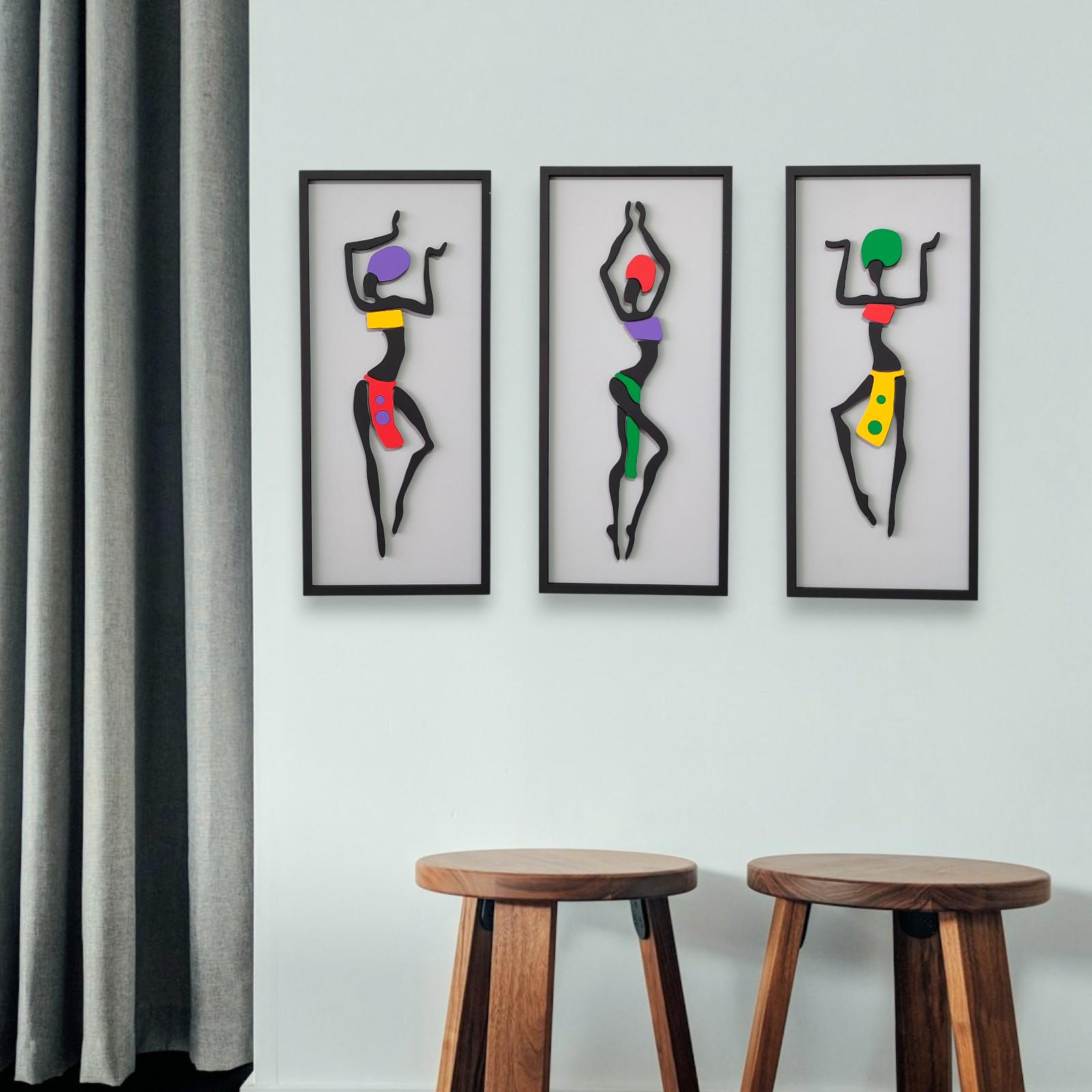 Triptych African Woman Wooden Wall Art | Modern Home Decor
