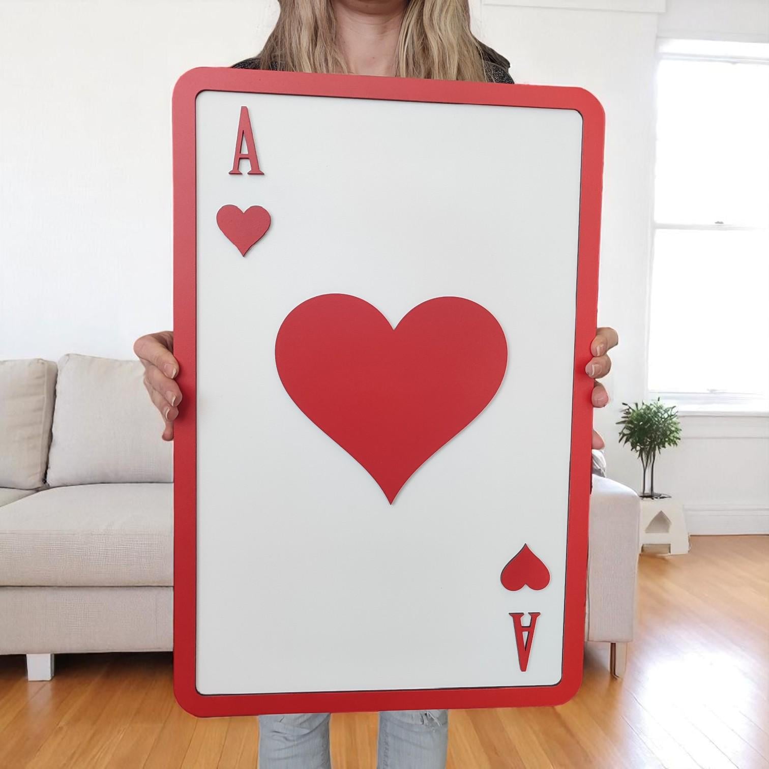 Hand-Painted Ace of Hearts Wood Wall Art: Romantic Game Room Decor
