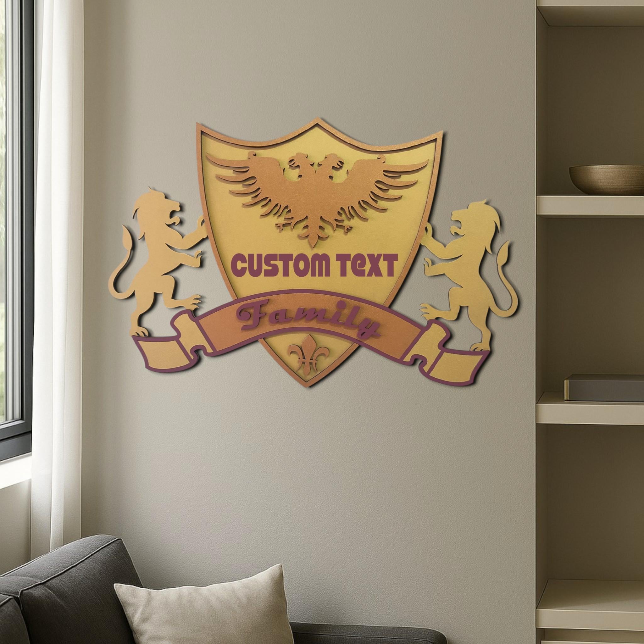 Custom Family Crest Wooden Wall Art: Personalized Coat of Arms Sign