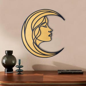 Handmade Crescent Moon Face Art | Boho Lunar Wooden Decor | Mystical Celestial Wall Hanging | Rustic Moon Panel