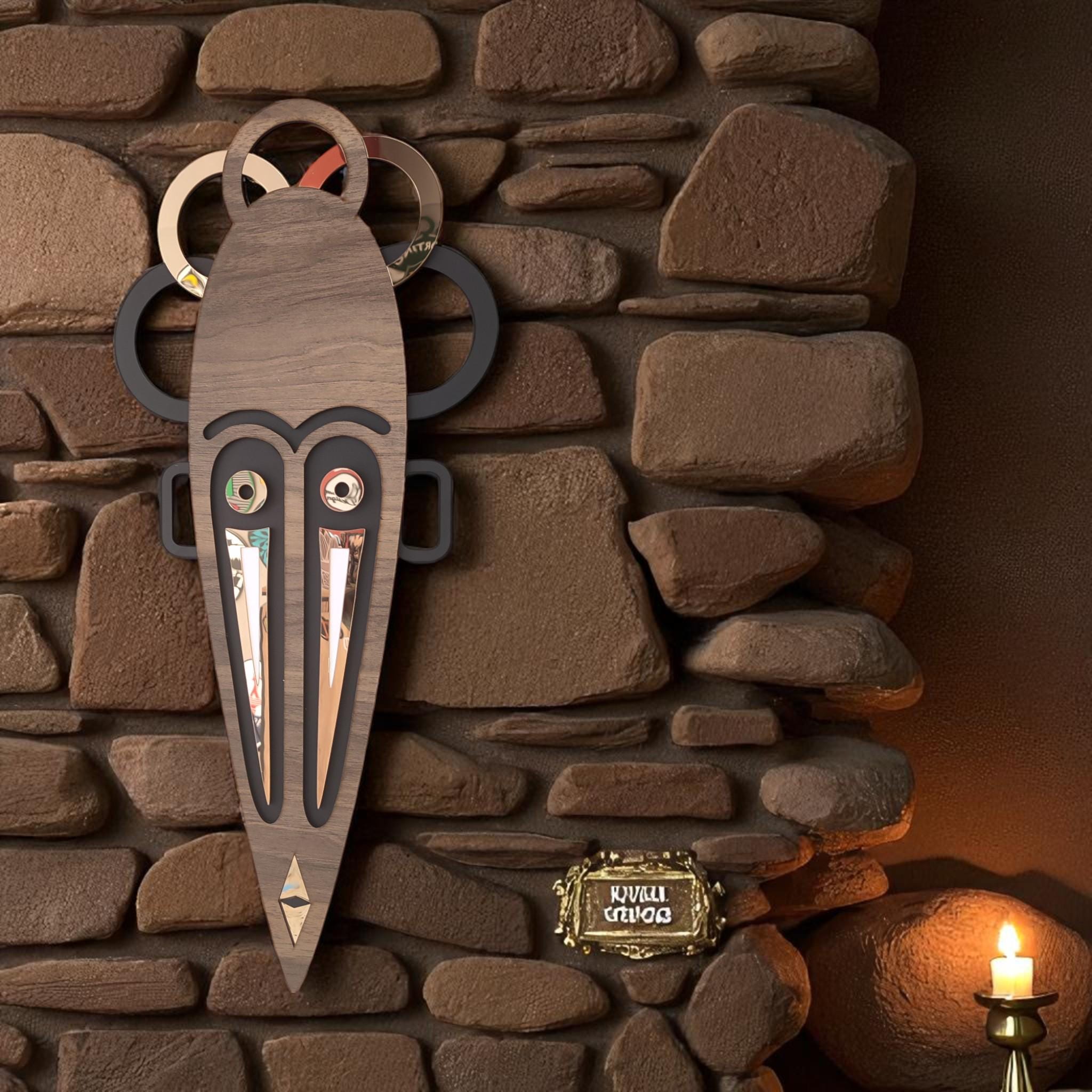 Hand-Painted Tribal Face Mask: Abstract Wooden Wall Art