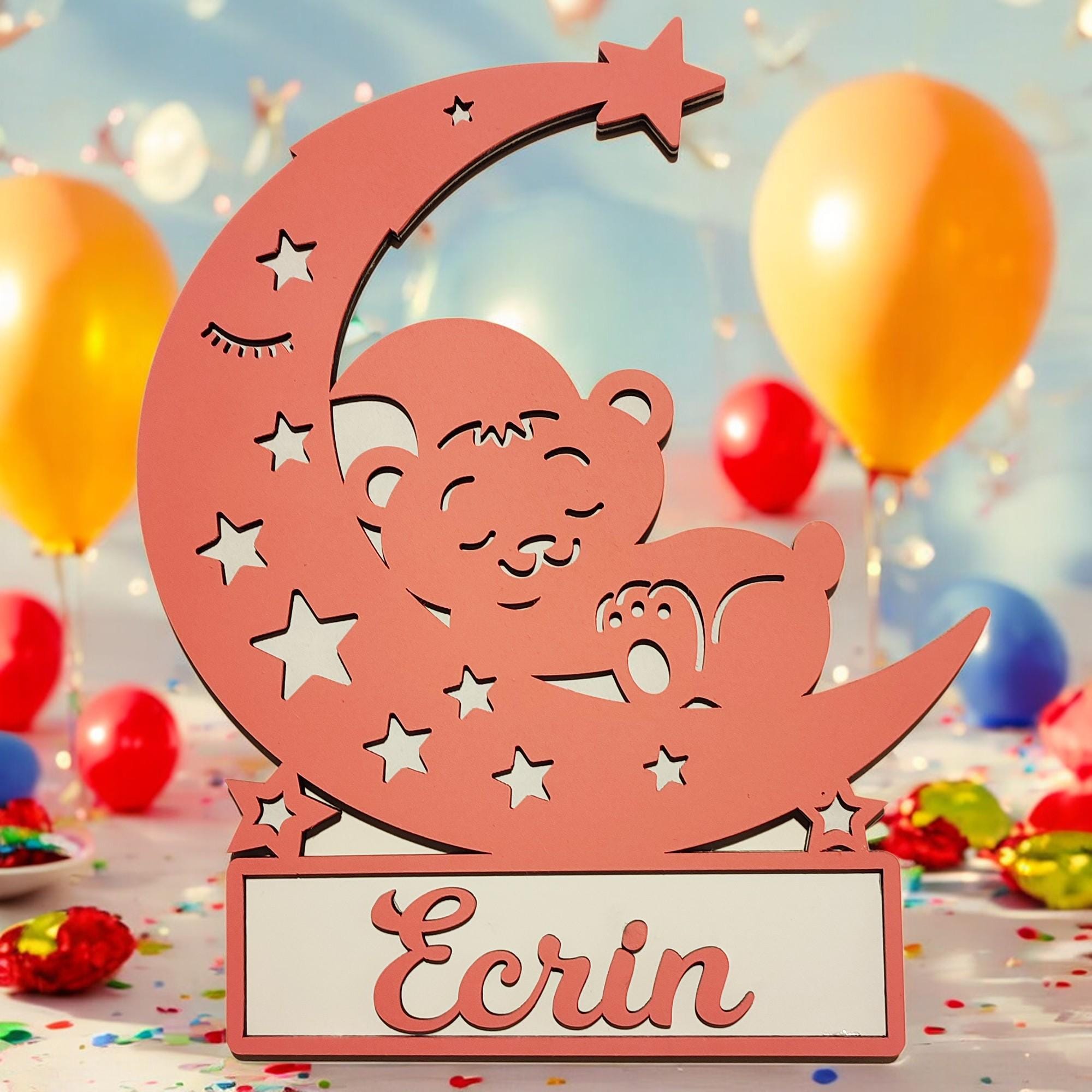 Personalized Sleepy Bear Nursery Sign: Hand-Painted Moon & Stars MDF Decor
